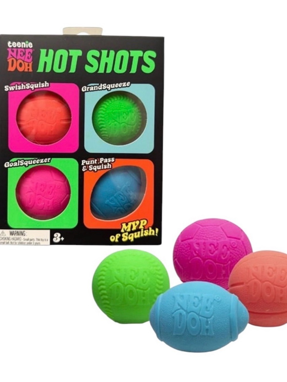 Nee Doh Hot Shots Kids Squishy Sports Balls - Pink, Green, Blue, Orange